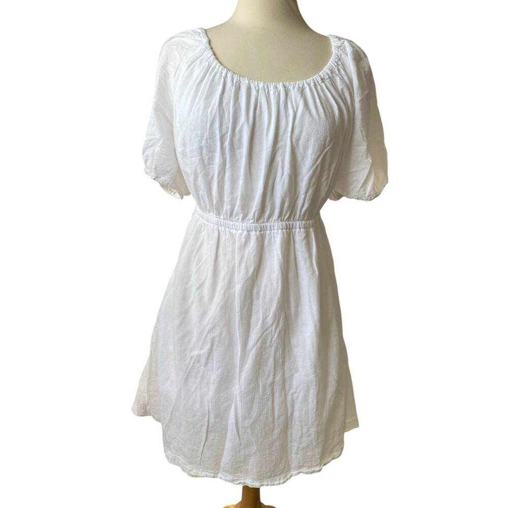 Old Navy White Puff Sleeve Tie Back Dress Women’s Large Cottagecore Beach